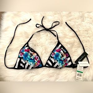 Kenneth Cole reversible triangle black/white/floral bikini top size large
